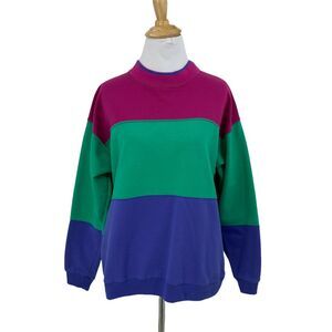 Vintage Robinson's Colorblock Sweater Womens M Medium Made Singapore Retro
